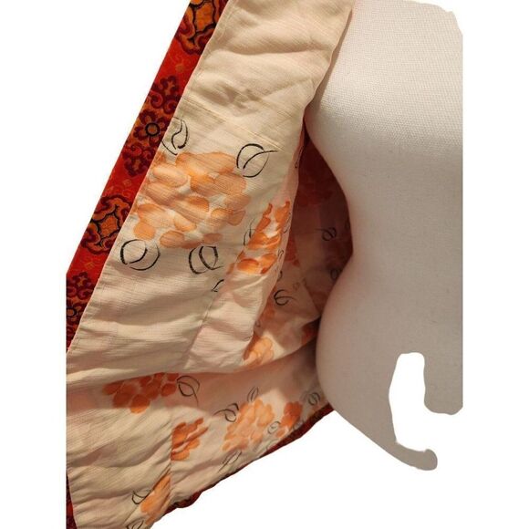 Vintage 50s 60s Red Kimono Jacket XXL Japan Haori Block Print Silk - Picture 6 of 7